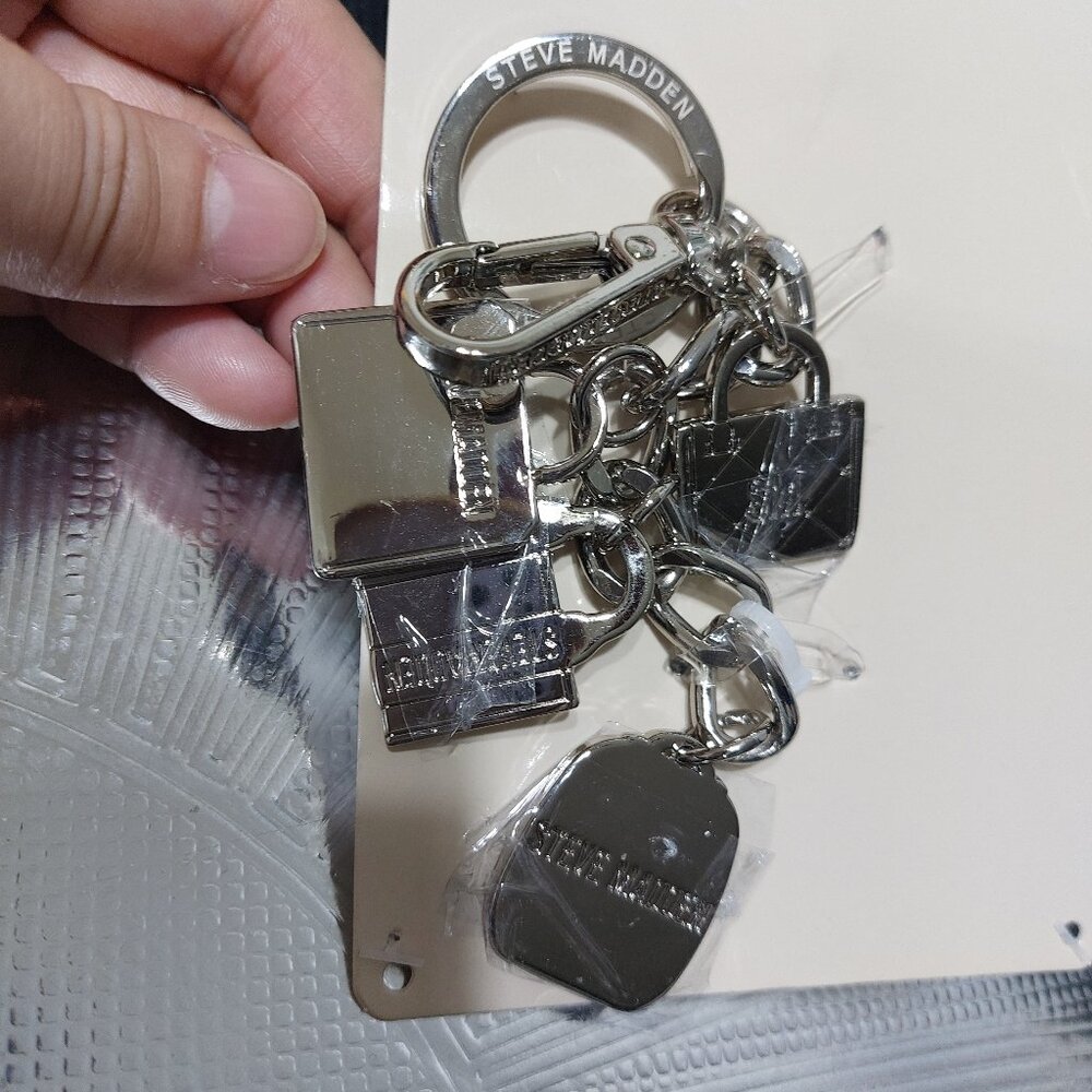 Steve Madden Silver Cluster Charms Keychain Keyring Charm Bag Charm